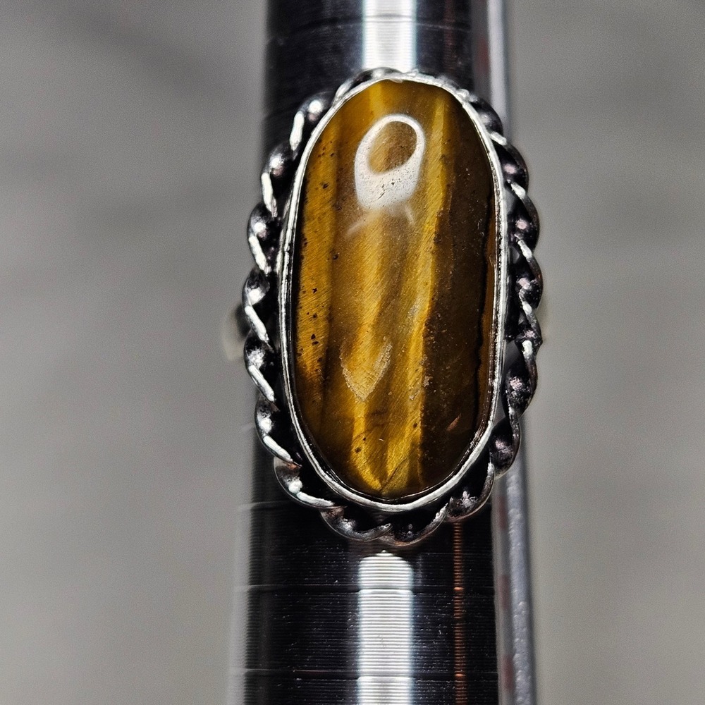 Tigers Eye Ring Womens 6.5 Brown 925 Sterling Silver Boho Oval Stone